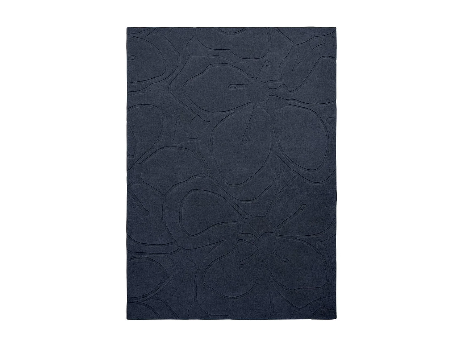 tapis entrée 140x200 fait à la main en laine bleu foncé motif faux uni