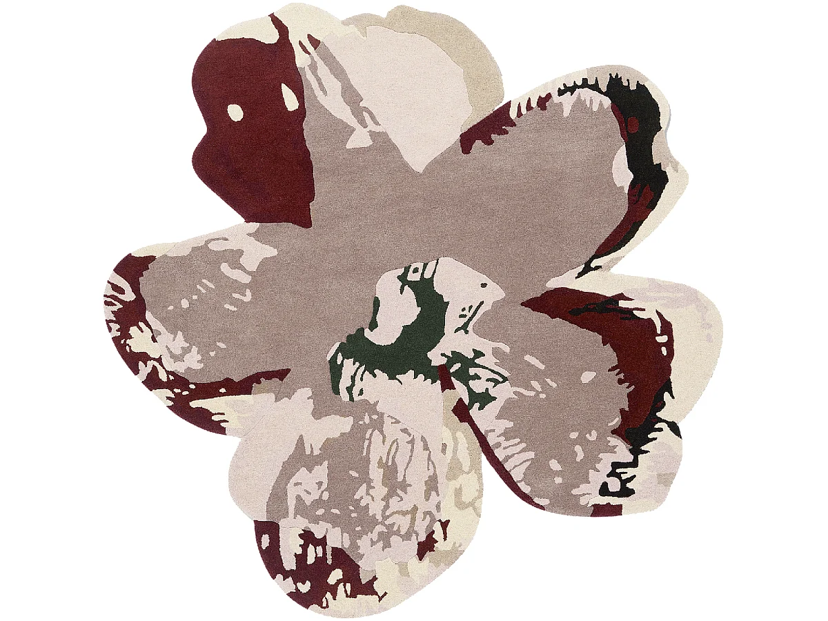 tapis chambre 200x200 fait à la main en laine rose clair et bordeaux