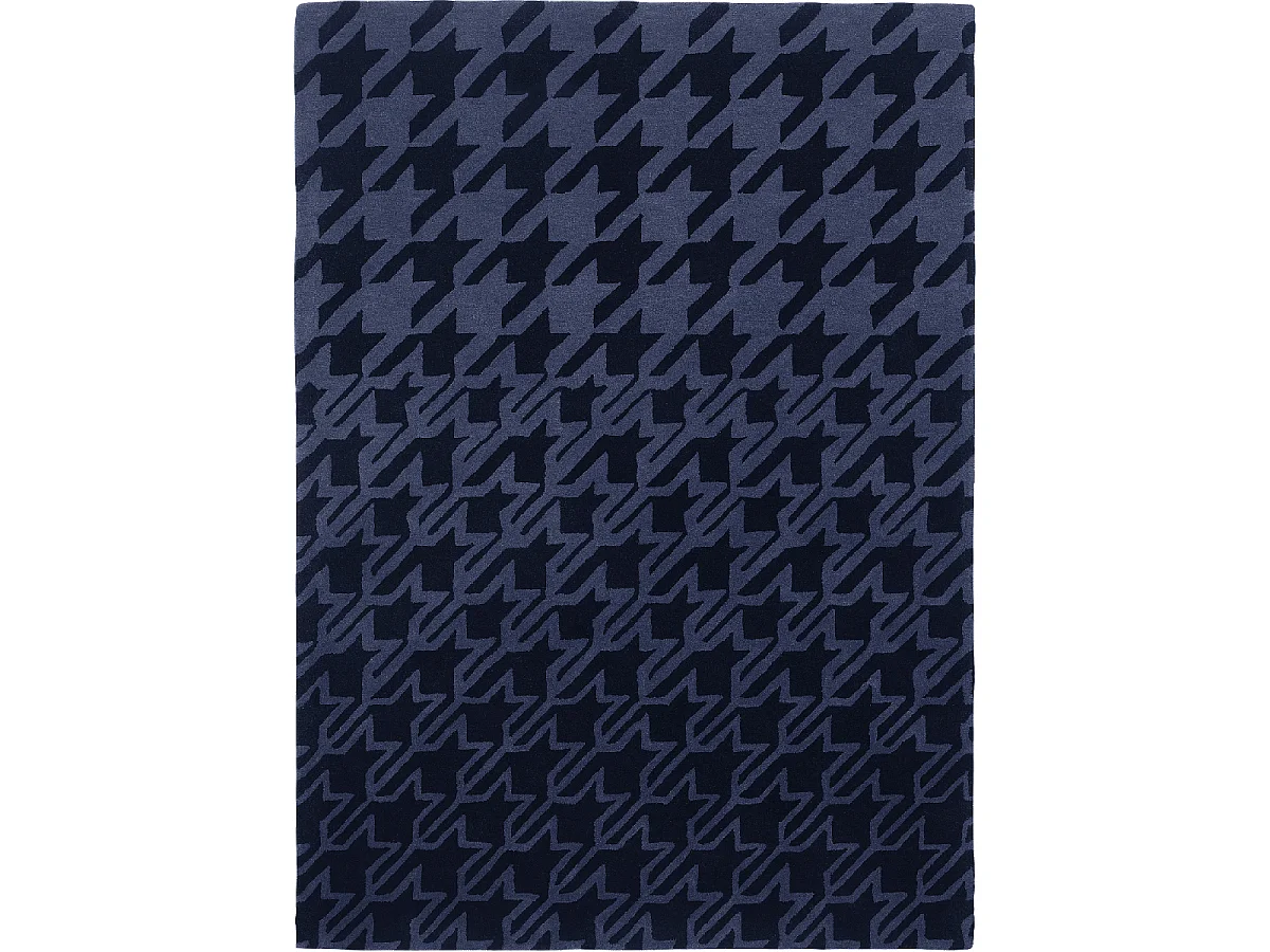 tapis chambre 170x240 fait à la main en laine bleu foncé motif géométrique