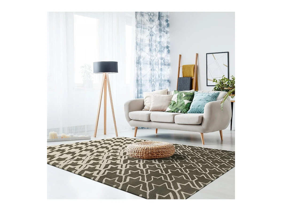 tapis chambre 200x280 fait à la main en laine gris rectangle motif géométrique