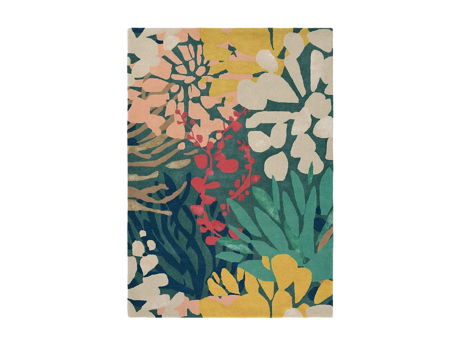 tapis chambre 160x230 tissé en laine vert et jaune rectangle motif floral