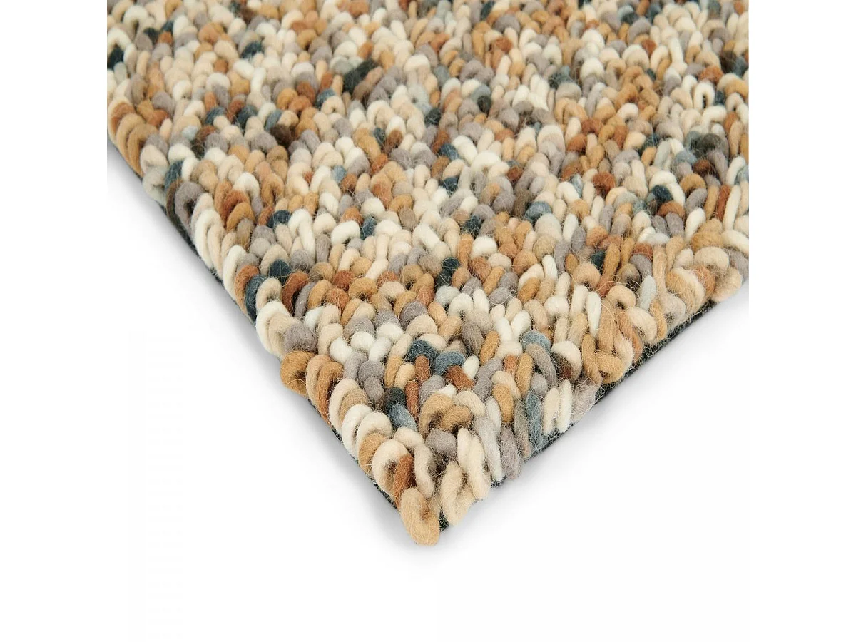 Tapis longs poils shaggy 140x200 rectangle tissé beige et bleu en laine