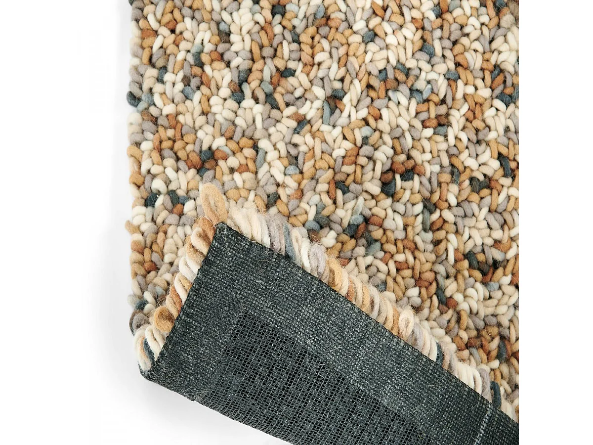 Tapis longs poils shaggy 140x200 rectangle tissé beige et bleu en laine