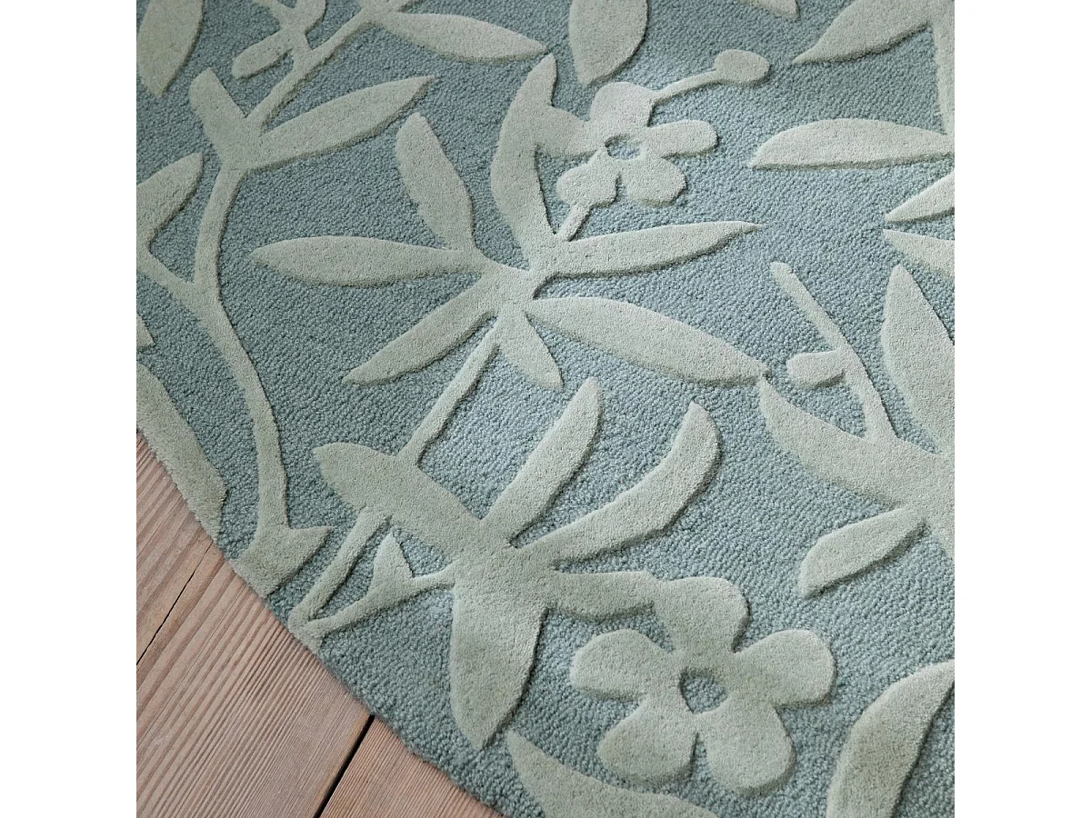 Tapis rond Ø200cm fait main en laine motif floral pour salon CLEAVERS