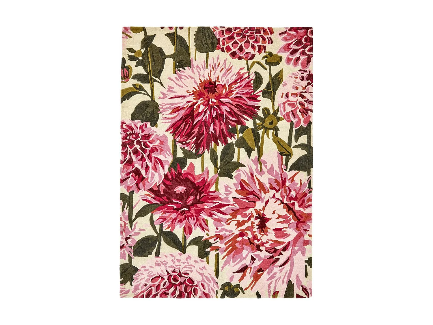 tapis chambre 170x240 fait à la main en laine rose et vert motif floral