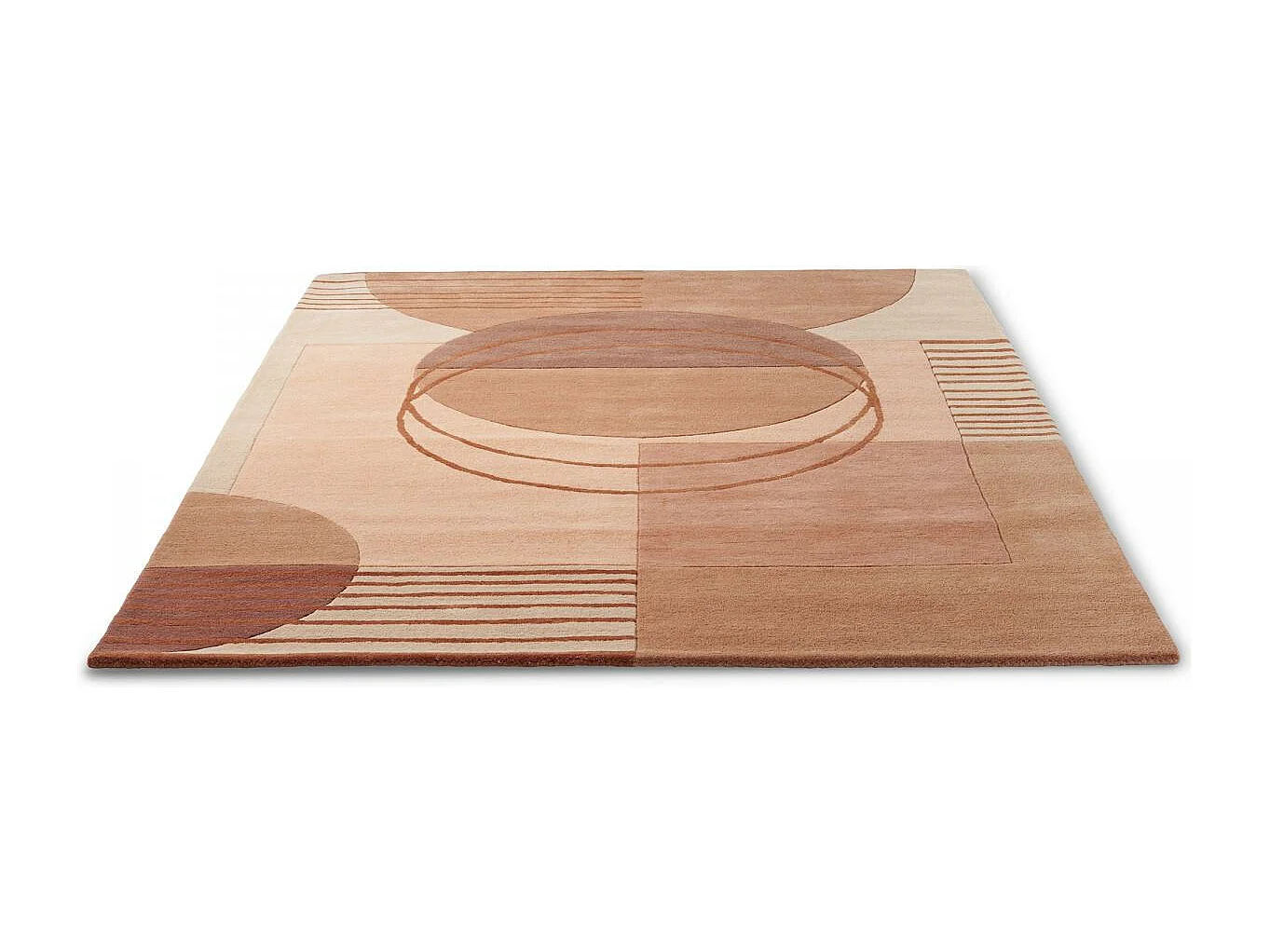 tapis grand salon 250x350 fait à la main en laine crème motif géométrique