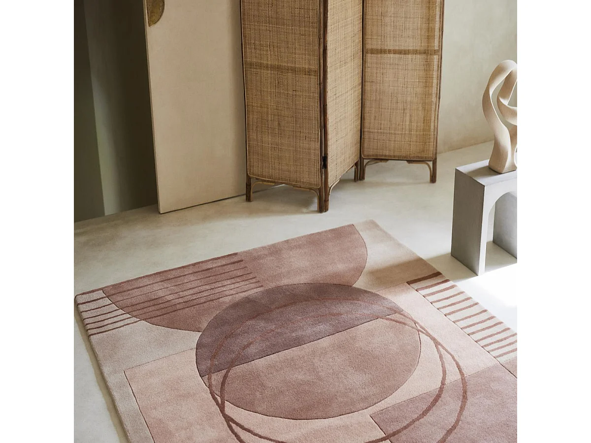 Tappeto da soggiorno ampio 250x350 realizzato a mano in lana panna fantasia geometrica