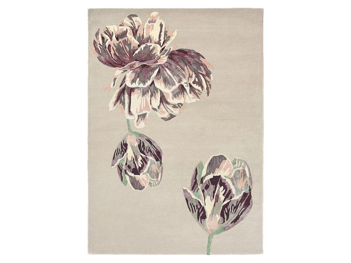 tappeto per camera da letto 170x240 realizzato a mano in lana beige e marrone fantasia floreale