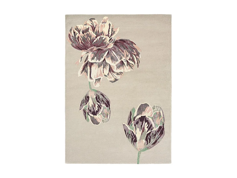 tapis chambre 170x240 fait à la main en laine beige et marron motif floral