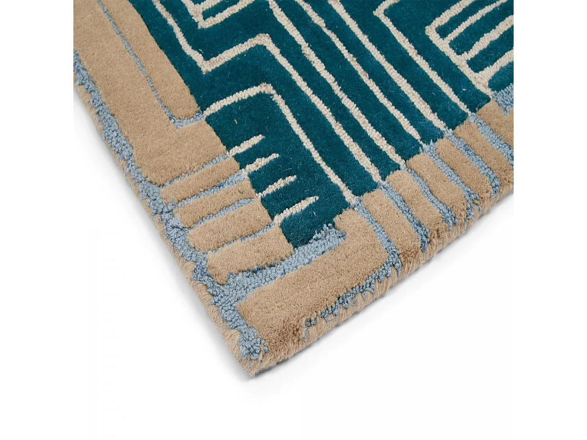 tapis salle à manger 250x350 fait à la main en laine vert et beige