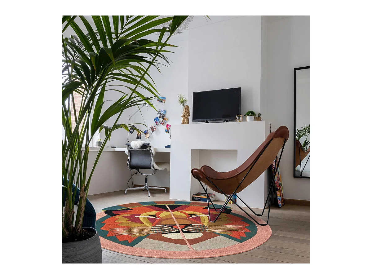 tapis open space 200x200 fait à la main en laine multicolore motif fresque