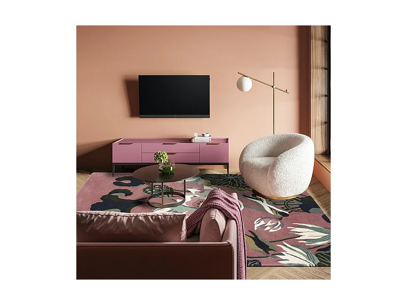 tapis bibliothèque 250x350 fait à la main en laine rose et vert motif floral