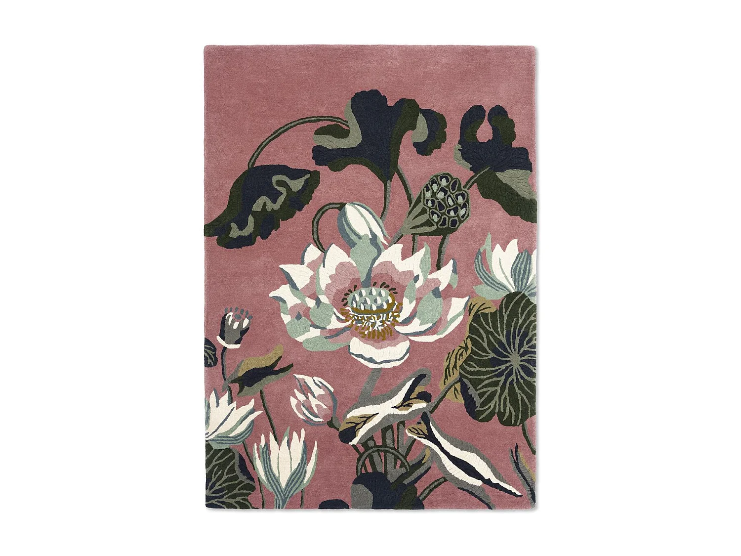 tapis bibliothèque 250x350 fait à la main en laine rose et vert motif floral