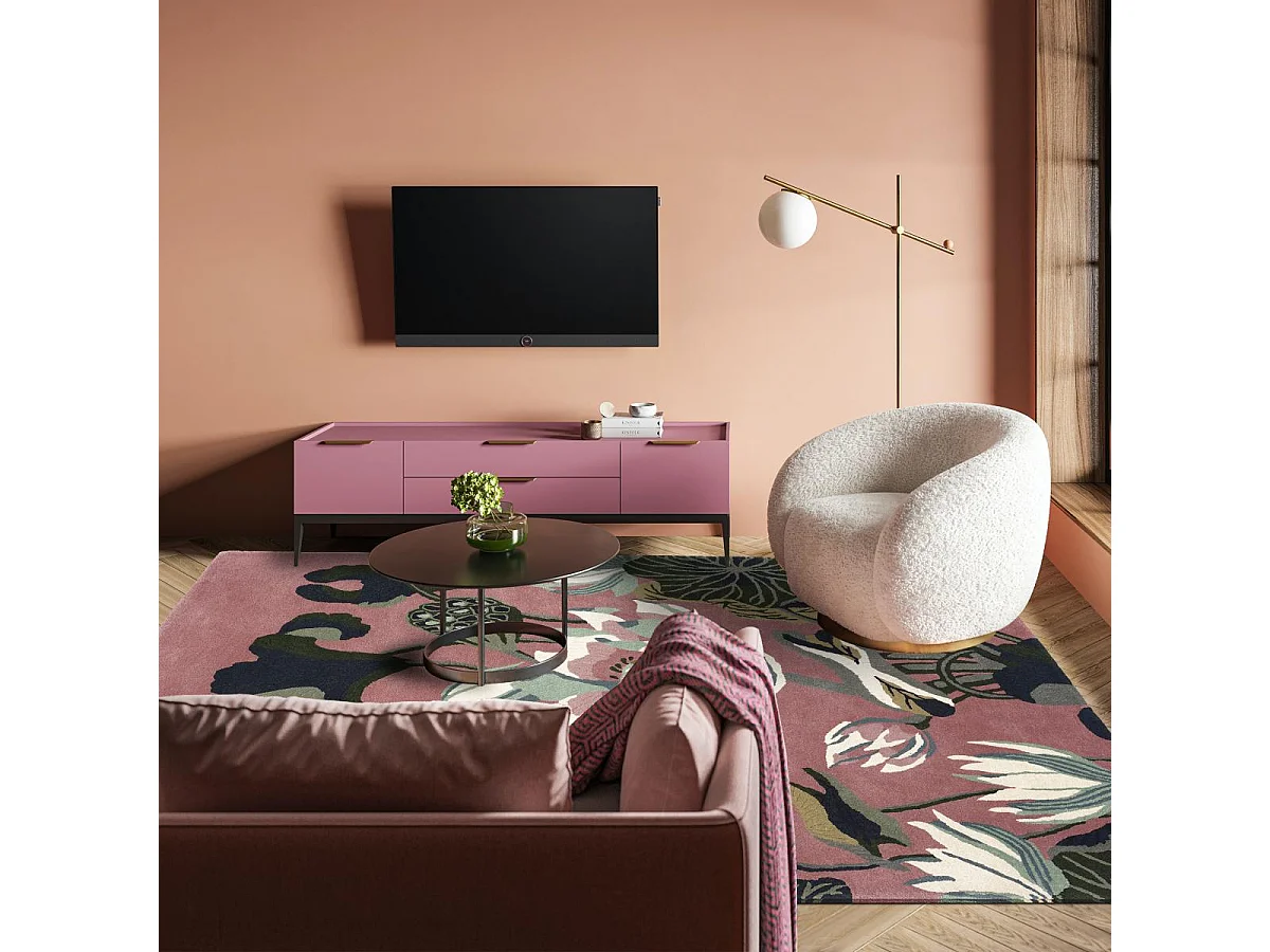 tapis bibliothèque 250x350 fait à la main en laine rose et vert motif floral