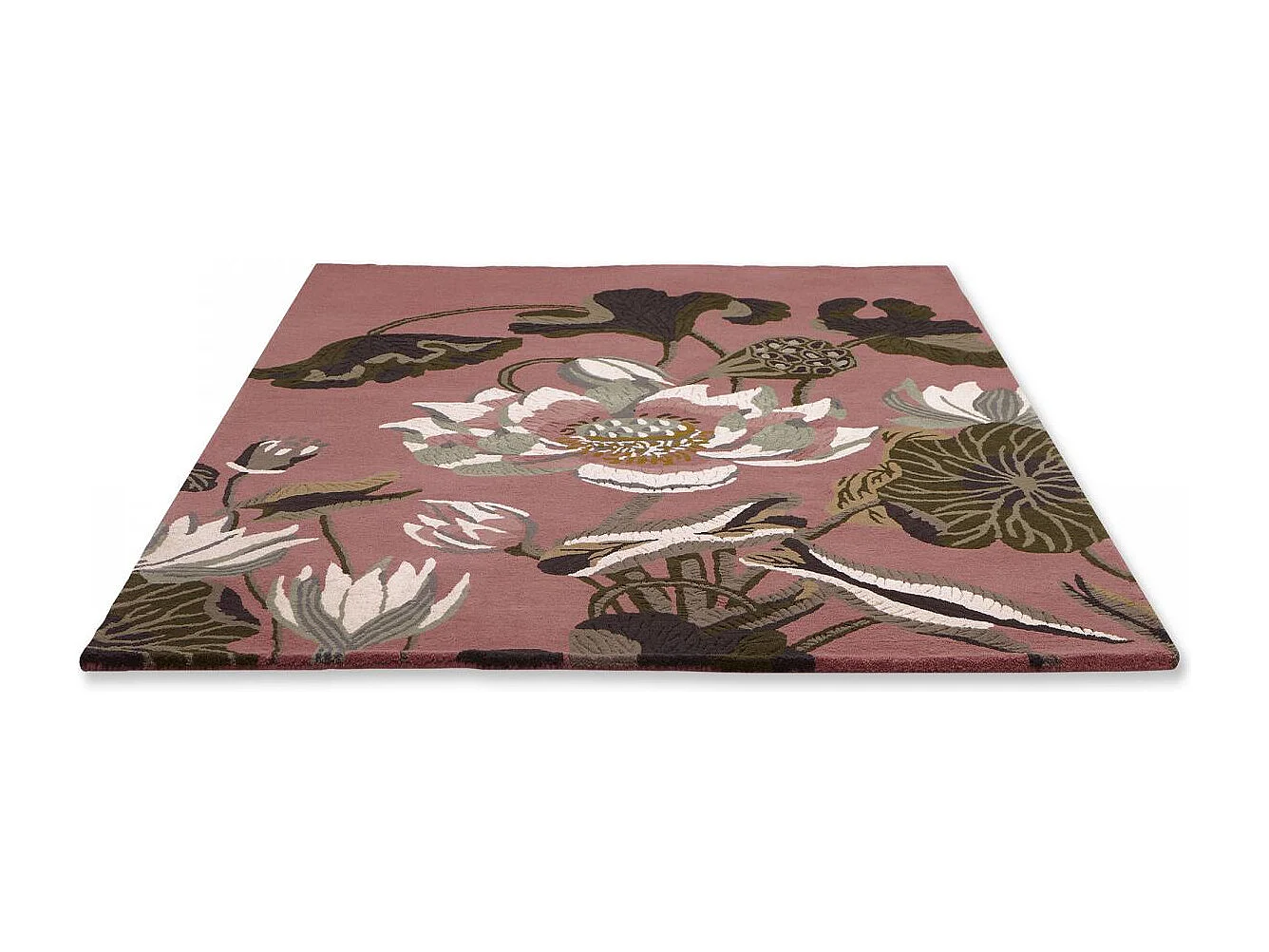 tapis bibliothèque 250x350 fait à la main en laine rose et vert motif floral