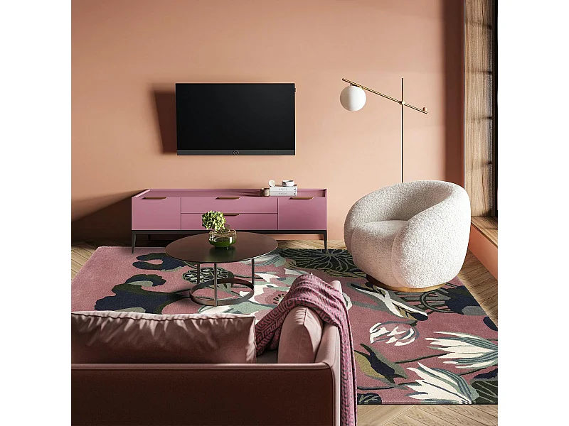 tapis bibliothèque 250x350 fait à la main en laine rose et vert motif floral