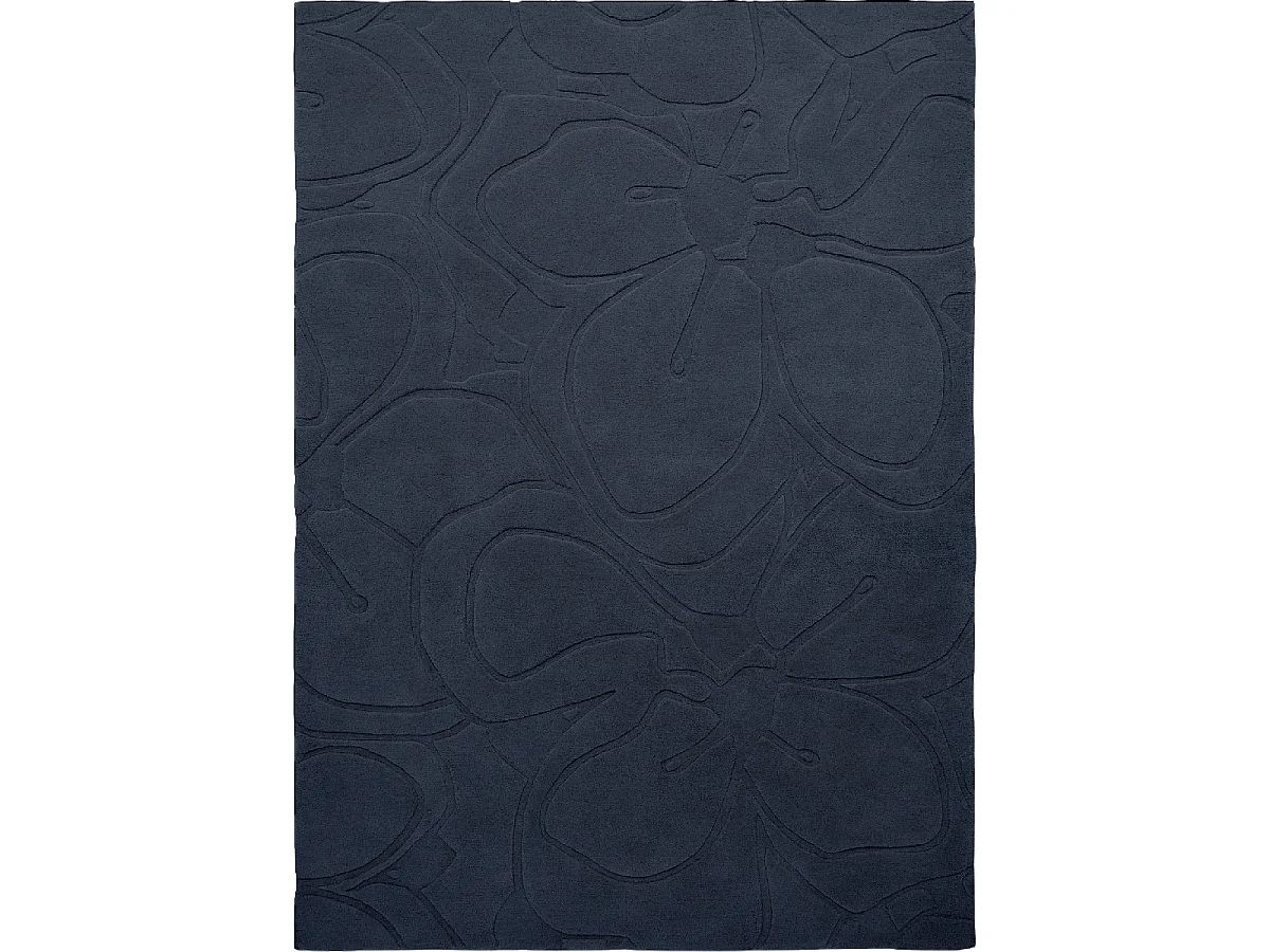 tapis grand salon 250x350 fait à la main en laine bleu foncé motif faux uni