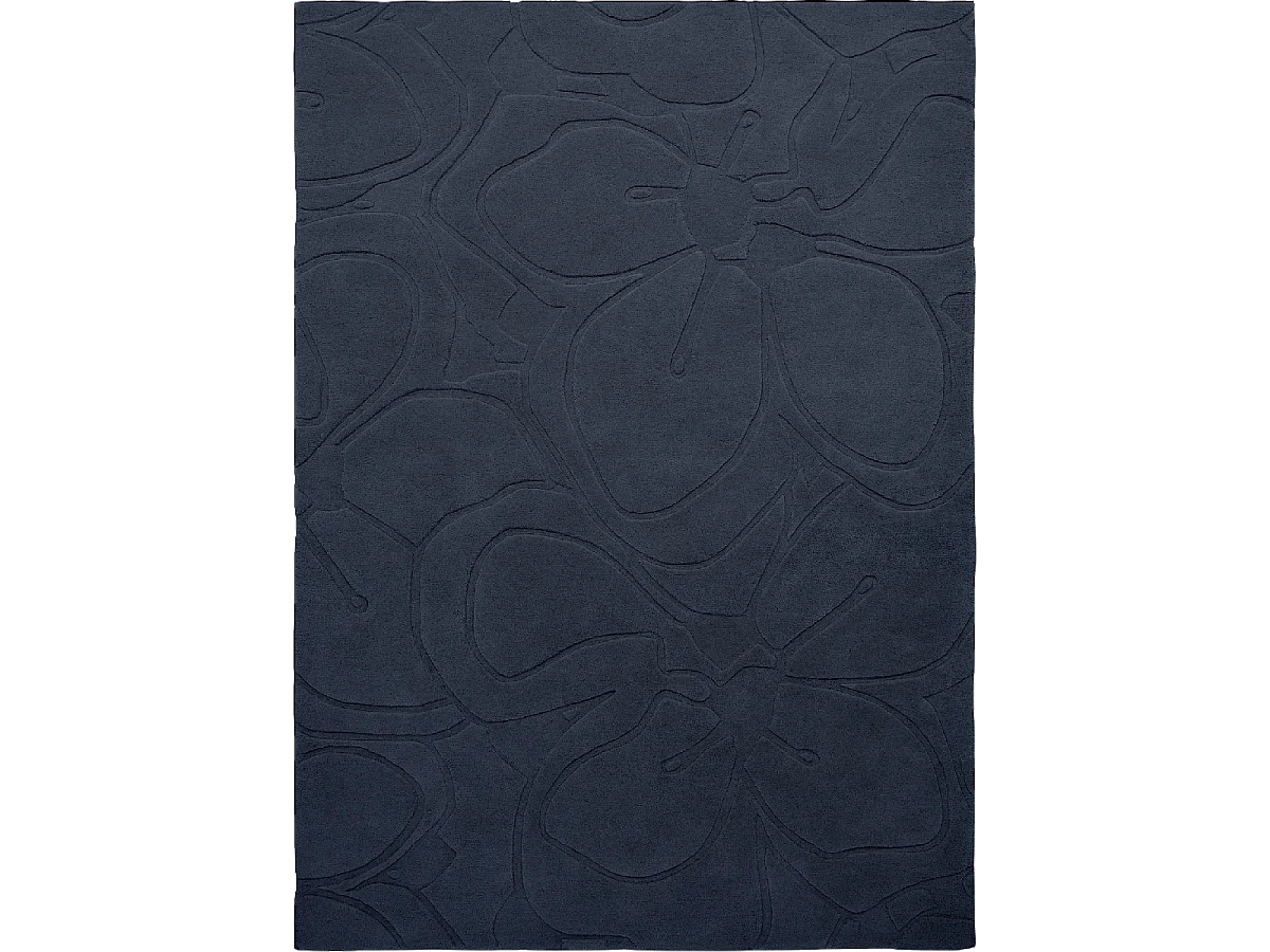 tapis grand salon 250x350 fait à la main en laine bleu foncé motif faux uni
