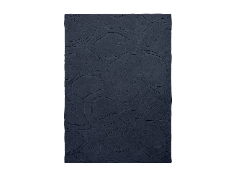 tapis grand salon 250x350 fait à la main en laine bleu foncé motif faux uni