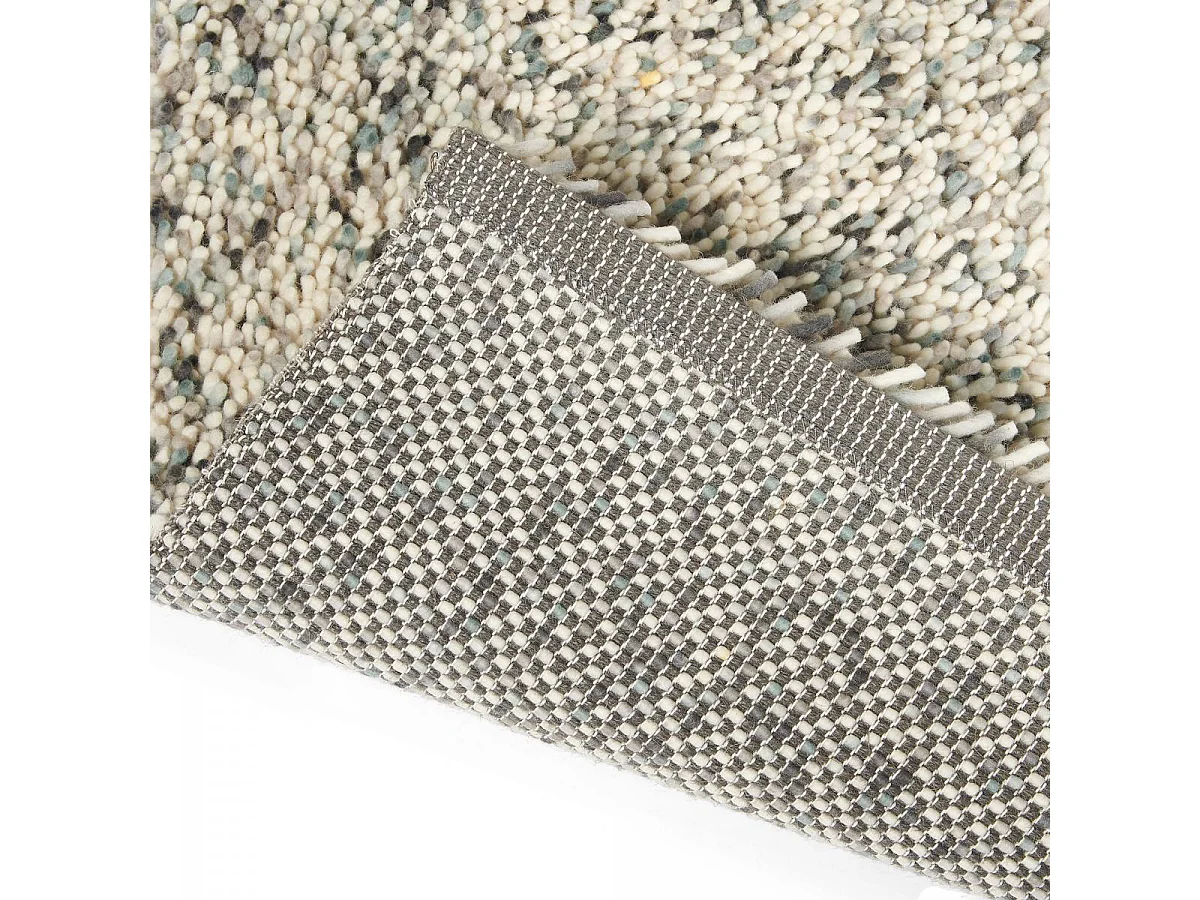 Tapis longs poils shaggy 160x230 rectangle tissé beige et bleu en laine