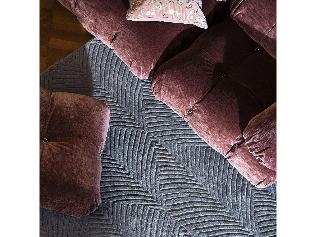 tapis entrée 120x180 fait à la main en laine bleu et gris motif faux uni