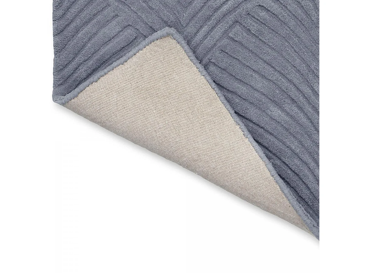 tapis entrée 120x180 fait à la main en laine bleu et gris motif faux uni