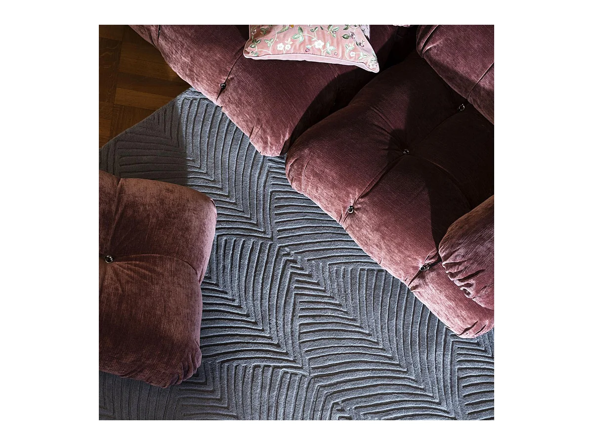 tapis entrée 120x180 fait à la main en laine bleu et gris motif faux uni
