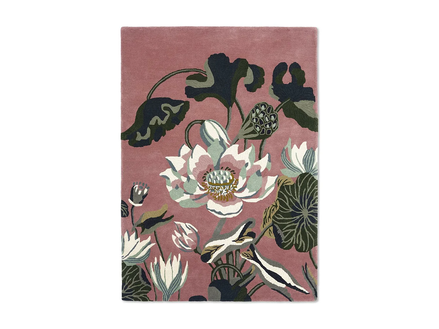 tapis entrée 120x180 fait à la main en laine rose et vert motif floral