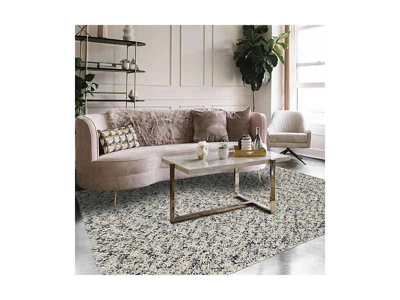 Tapis shaggy 170x240 rectangle tissé gris et crème en laine motif faux uni DOTS