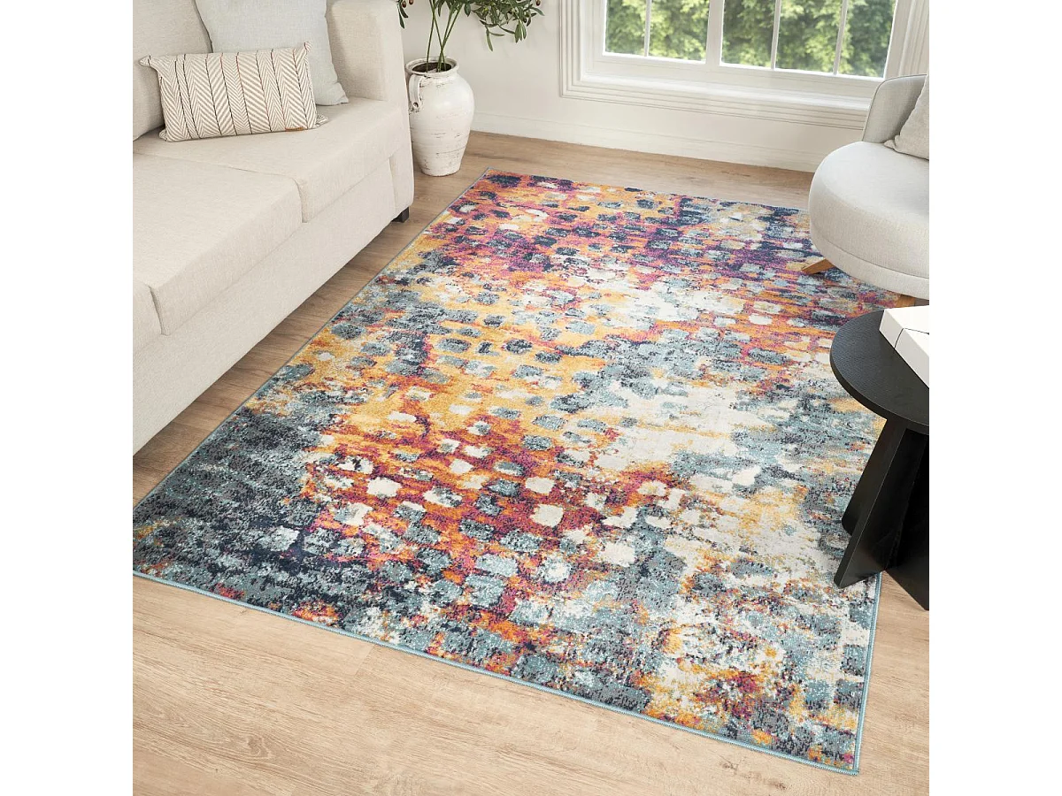 Tapis Vintage Oriental 120x170 cm - LYN3 DESI - Couleur : multicolore bleu orange rose