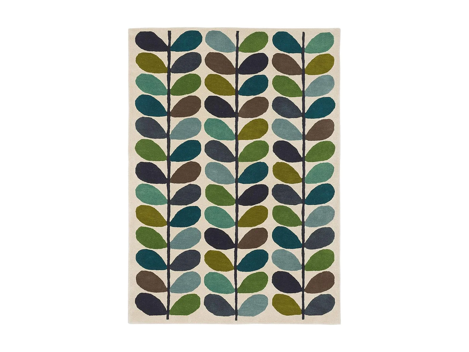 tapis chambre 160x230 fait à la main en laine crème et vert motif seventies