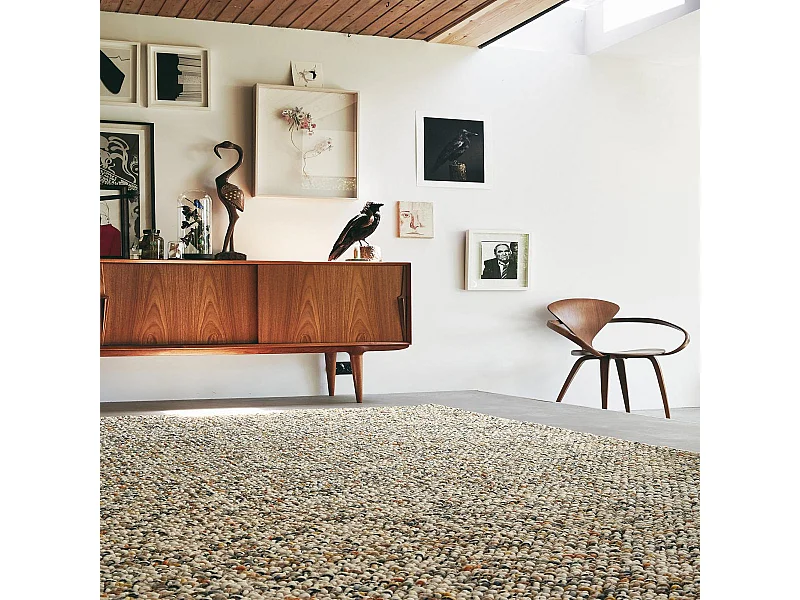 tapis entrée 140x200 tissé en laine beige et orange rectangle motif faux uni