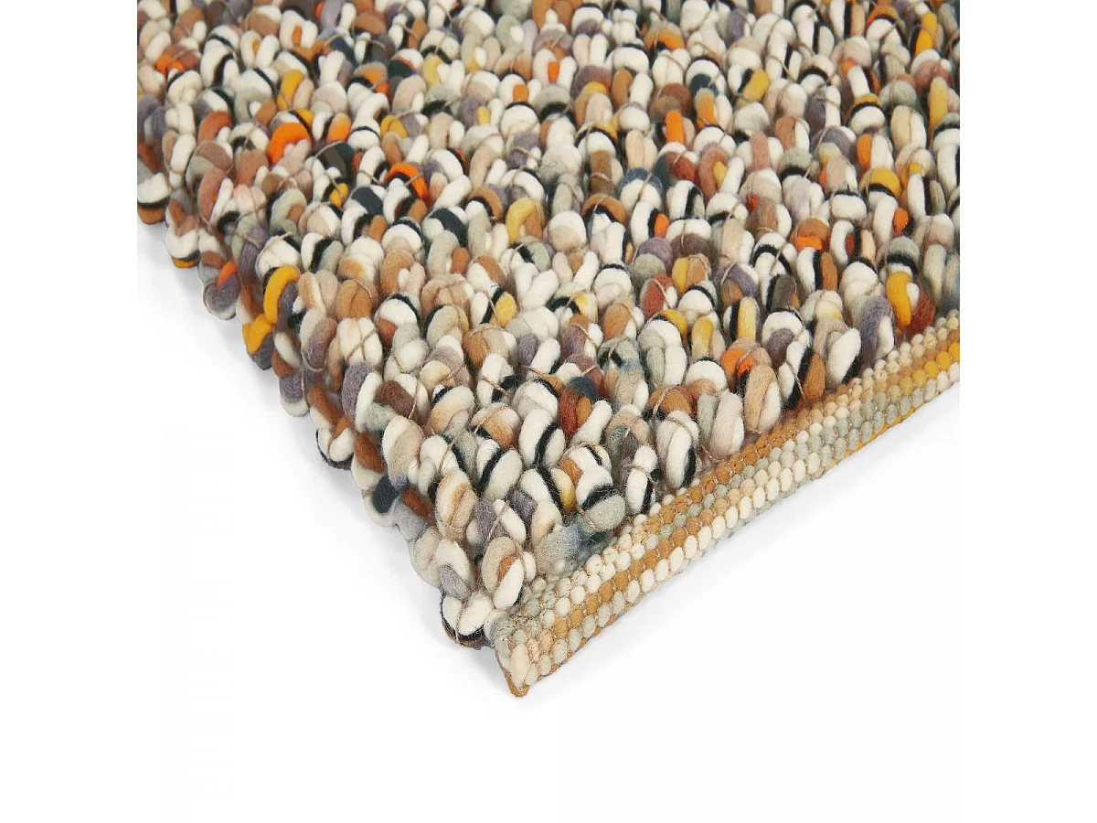 tapis entrée 140x200 tissé en laine beige et orange rectangle motif faux uni