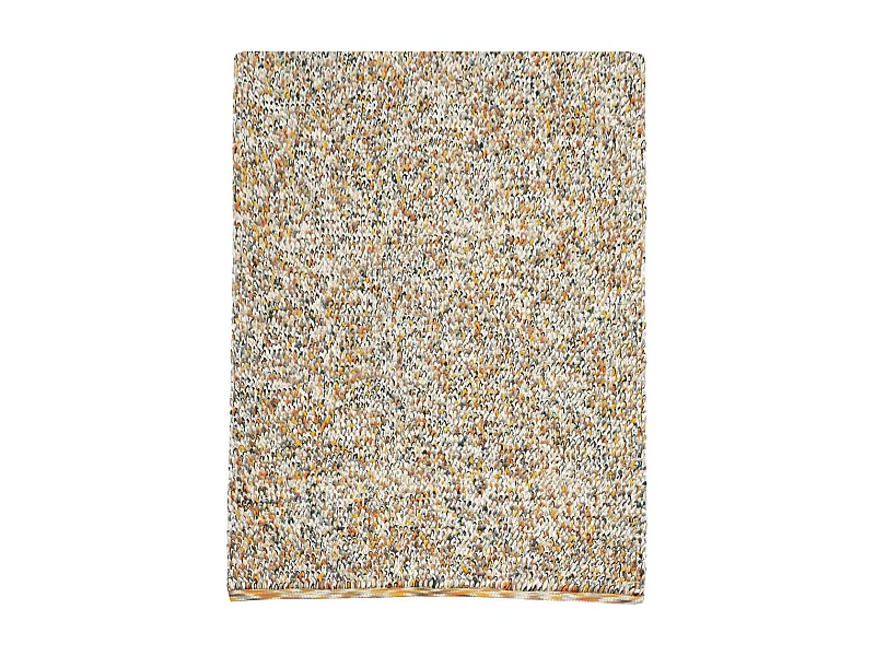 tapis entrée 140x200 tissé en laine beige et orange rectangle motif faux uni