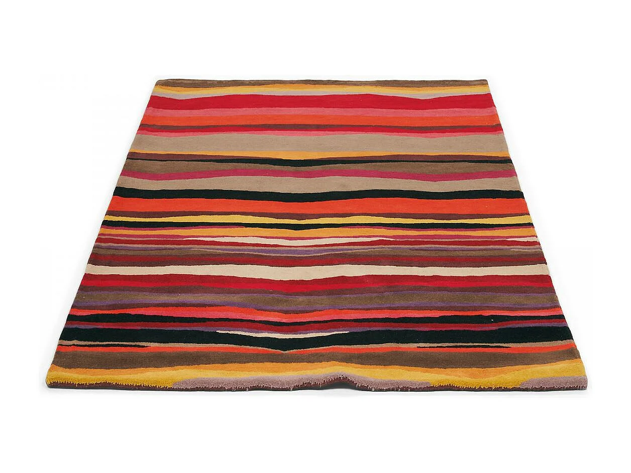 tapis chambre 160x230 tissé en laine rouge et orange rectangle motif géométrique