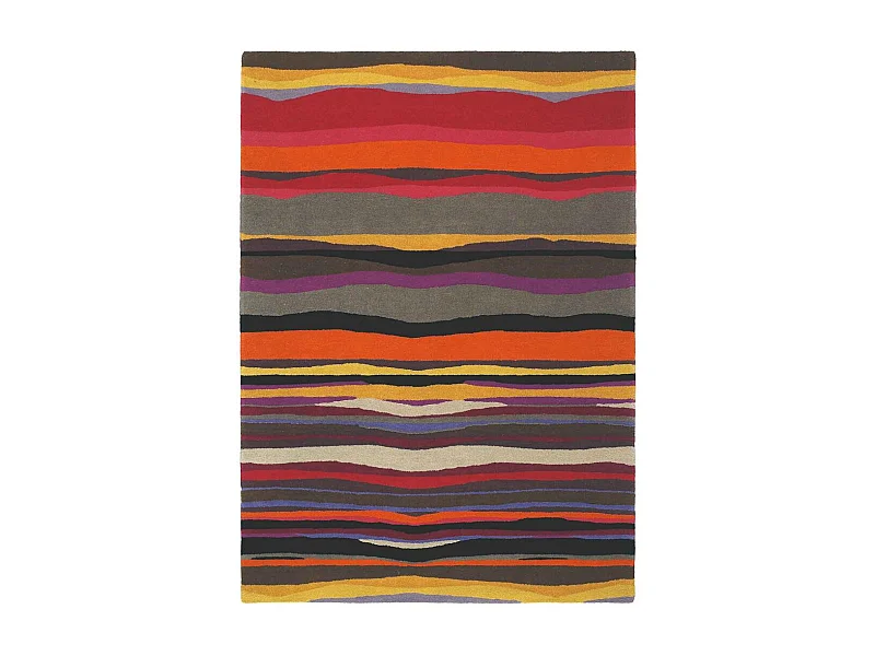 tapis chambre 160x230 tissé en laine rouge et orange rectangle motif géométrique