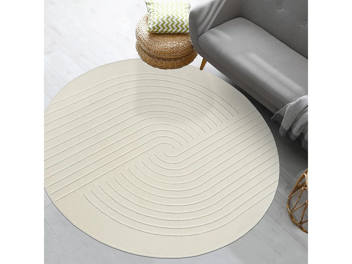 Tapis rond intérieur extérieur en relief ton sur ton LYN14 ARC6EL