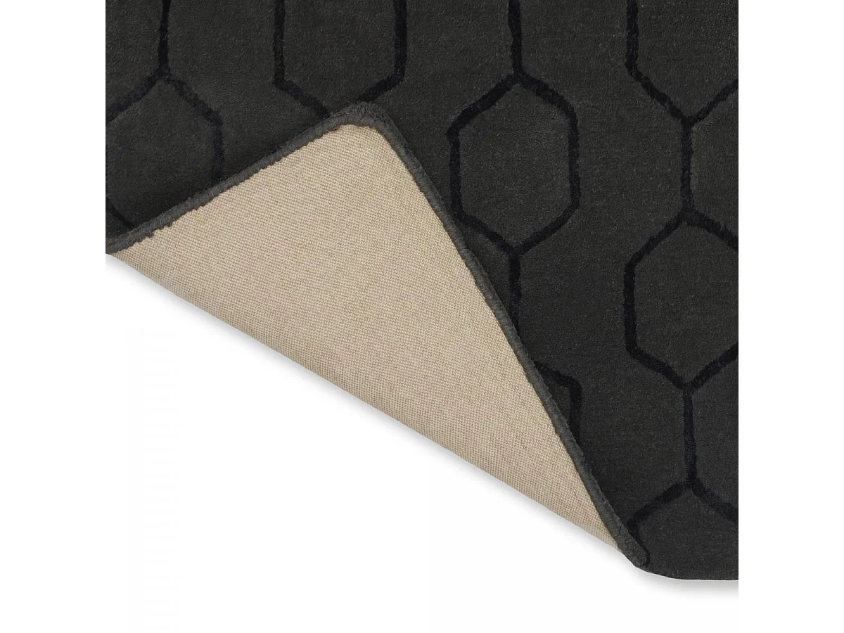 tapis open space 200x280 fait à la main en laine noir rectangle motif faux uni