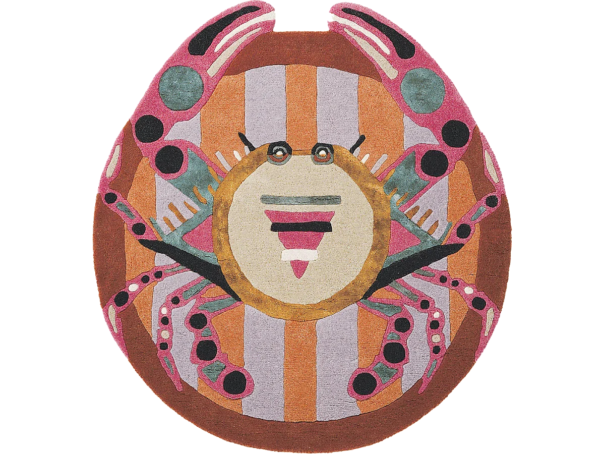 tapis entrée 100x100 fait à la main en laine multicolore motif fresque