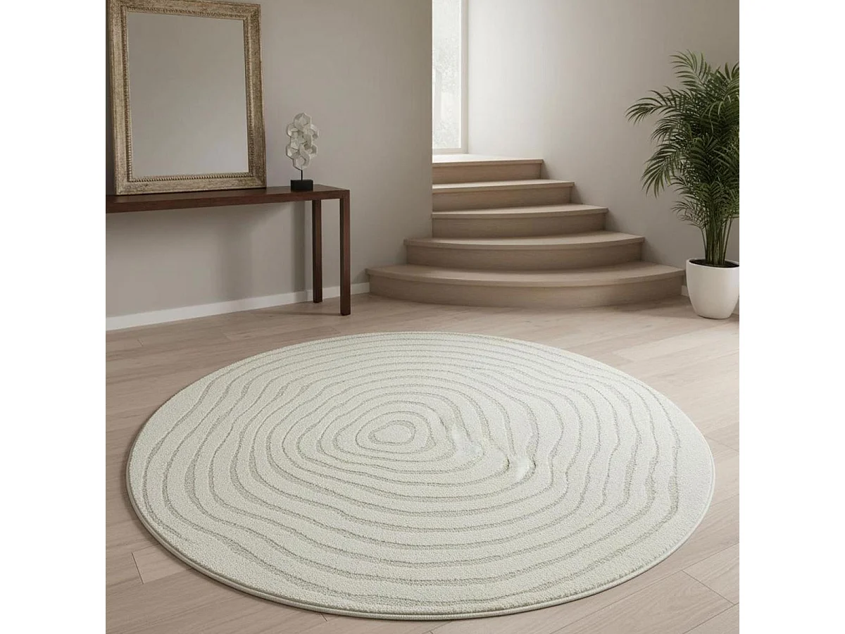 Tapis rond LYN9 SPIRATRI  ∅ 160 cm Crème Tapis facile d'entretien idéal pour la chambre