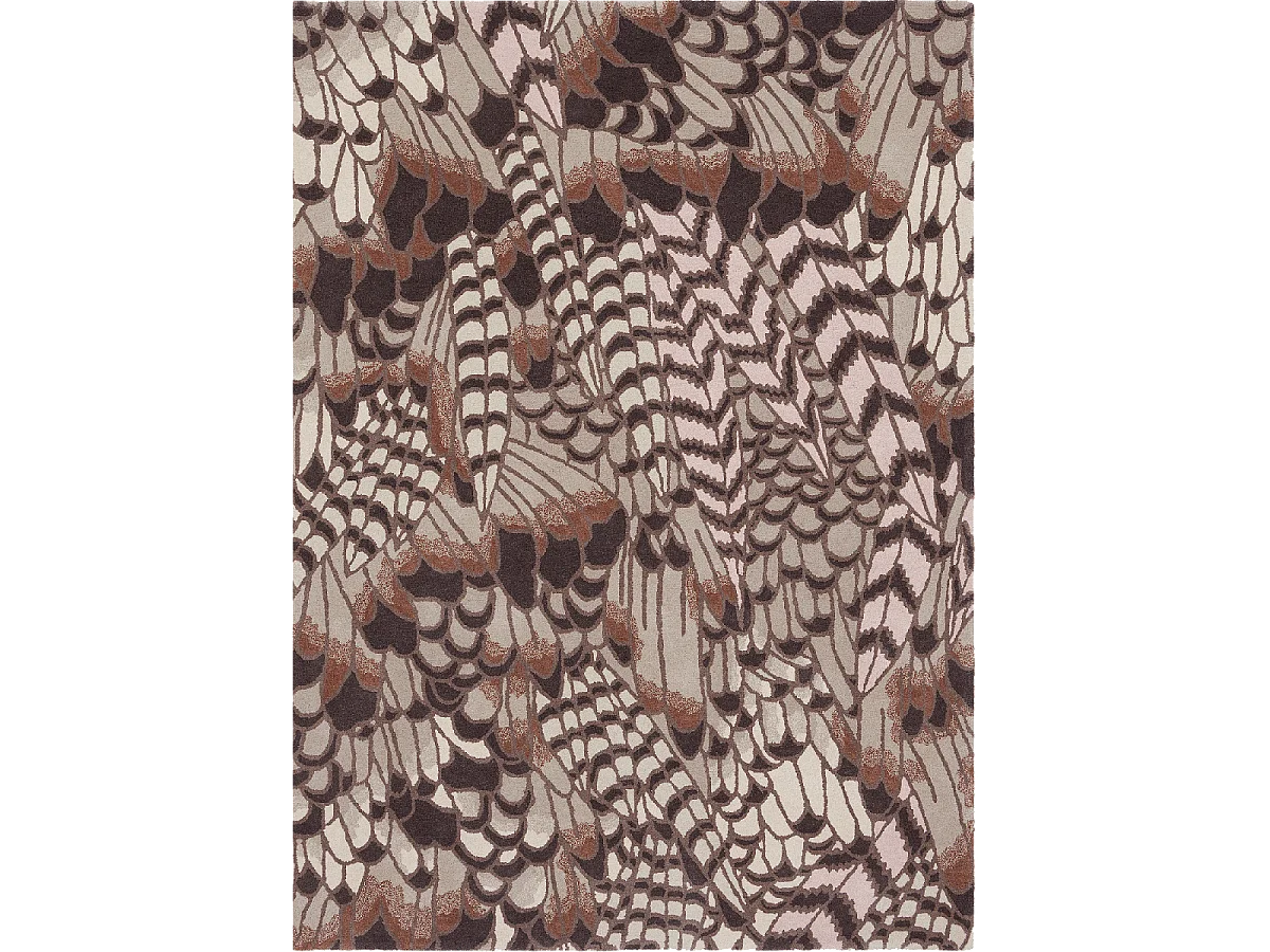 Tappeto da soggiorno e camera da letto fatto a mano in lana FEATHERS con motivo floreale