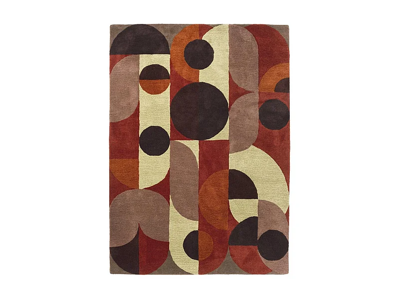 tapis open space 200x280 fait à la main en laine rouge et orange motif seventies