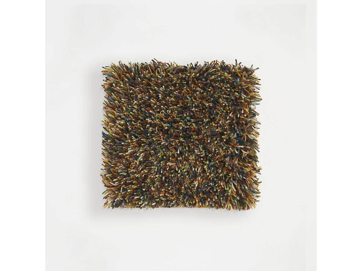 Tapis shaggy 140x200 rectangle tufté moutarde et marron en laine motif faux uni