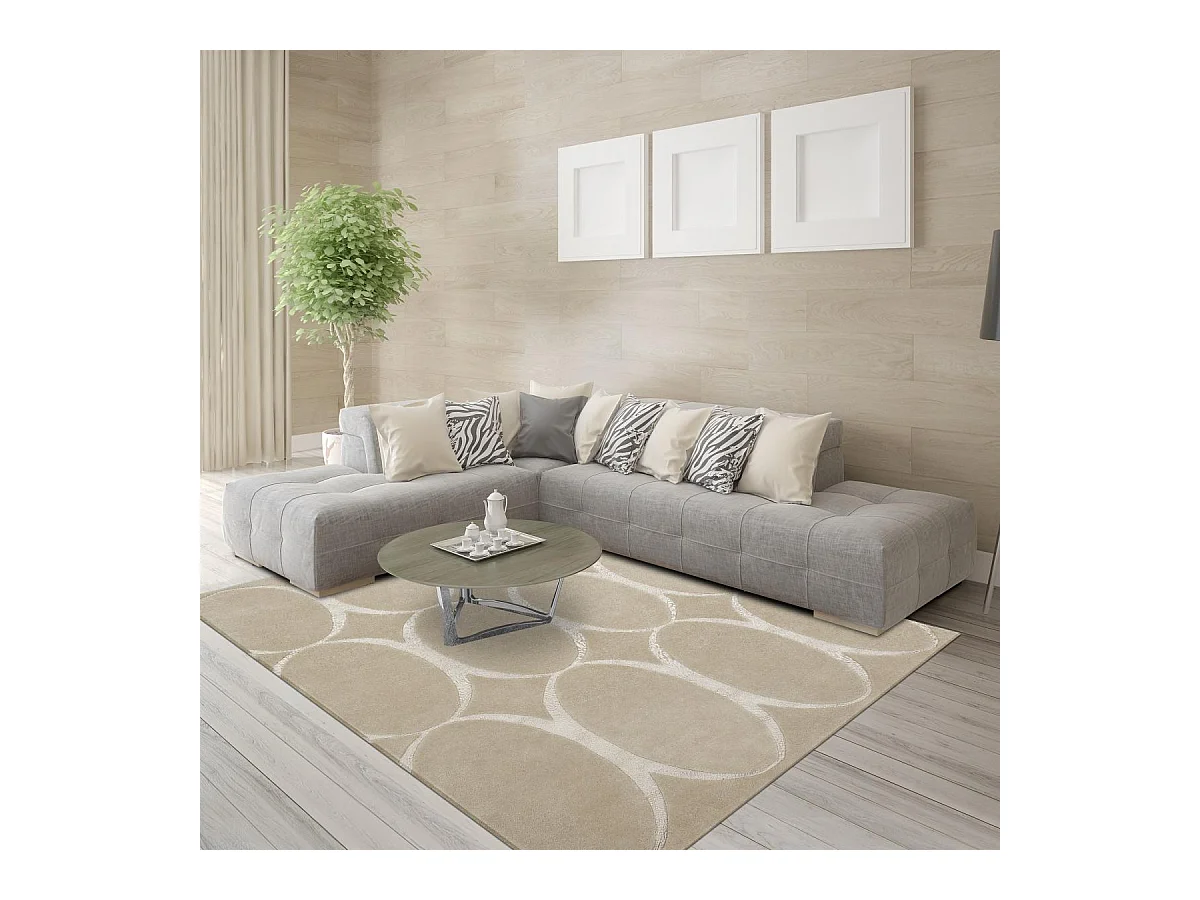 tapis salon 200x280 fait à la main en laine beige rectangle motif simple RIO