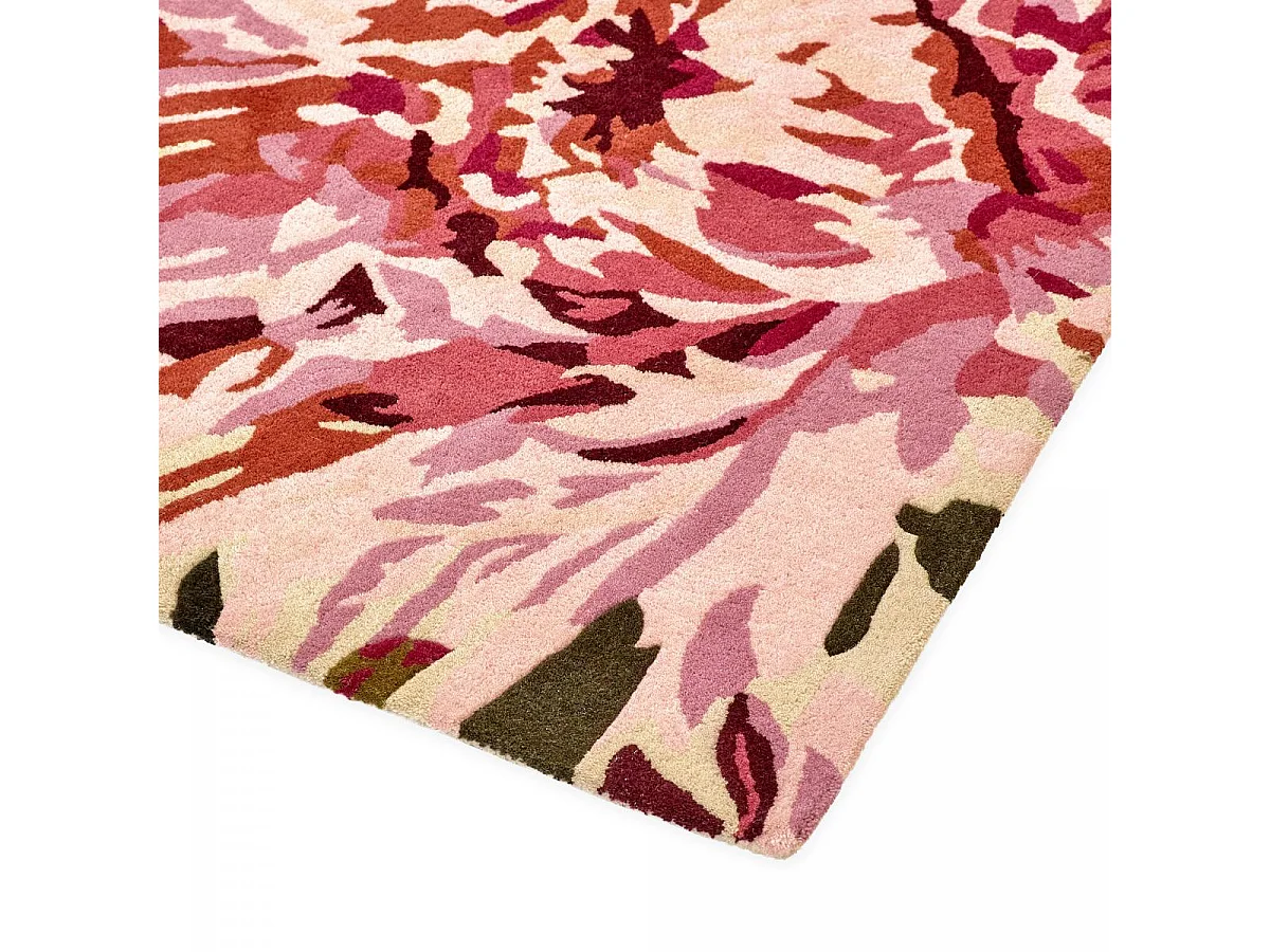 tapis salon 200x280 fait à la main en laine rose et vert rectangle motif floral