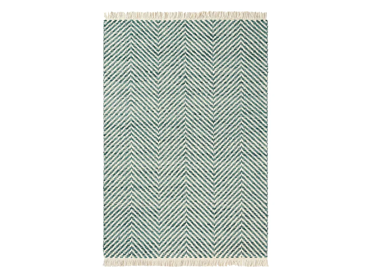 Tapis kilim 250x350 rectangle tissé en laine vert et beige motif simple TWILL