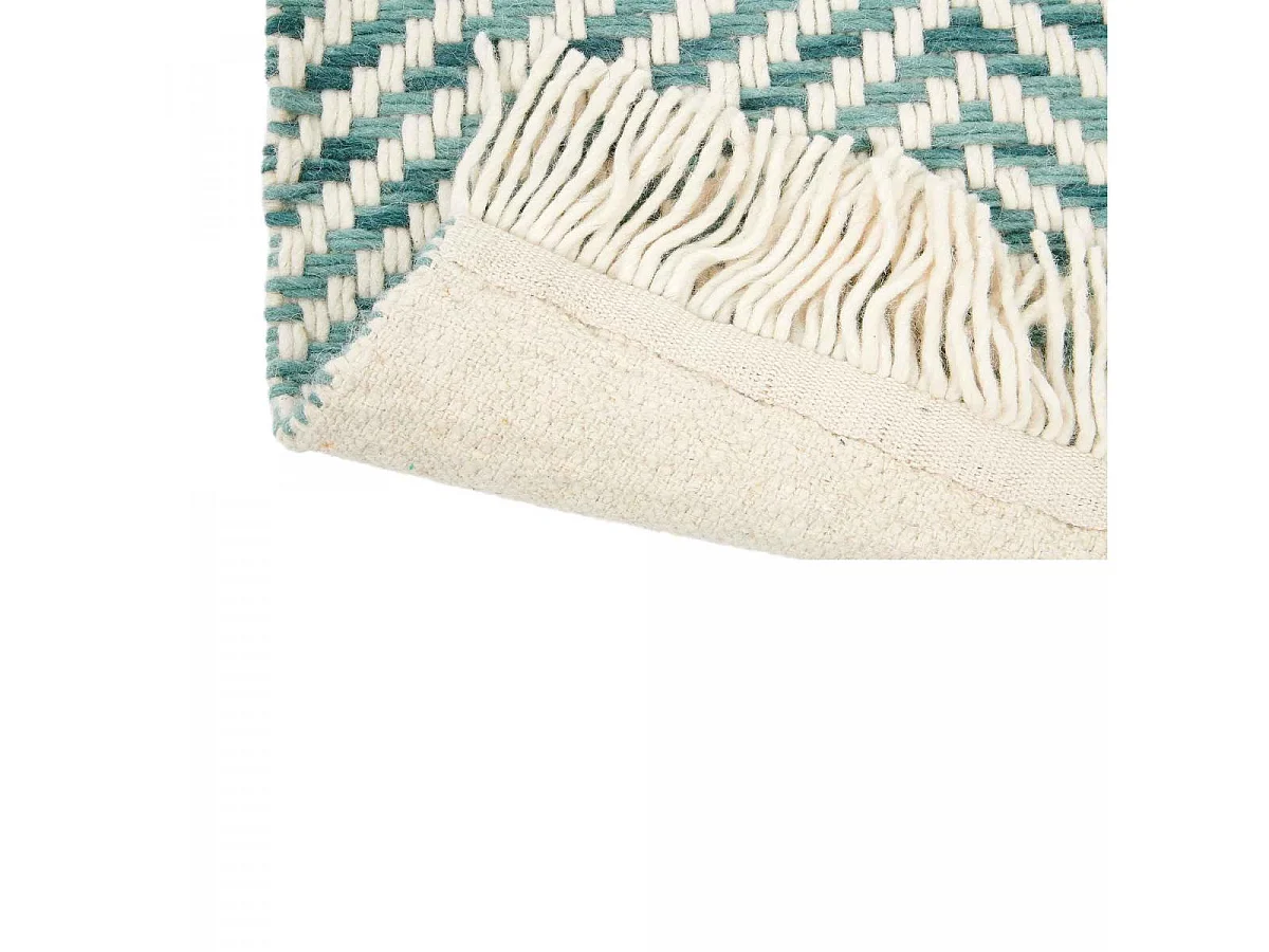 Tappeto Kilim 250x350 rettangolo tessuto in lana verde e beige modello semplice TWILL