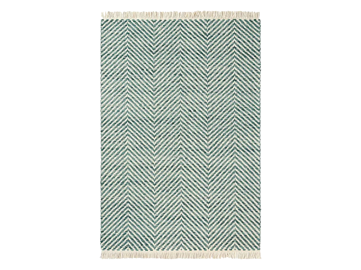 Tapis kilim 250x350 rectangle tissé en laine vert et beige motif simple TWILL