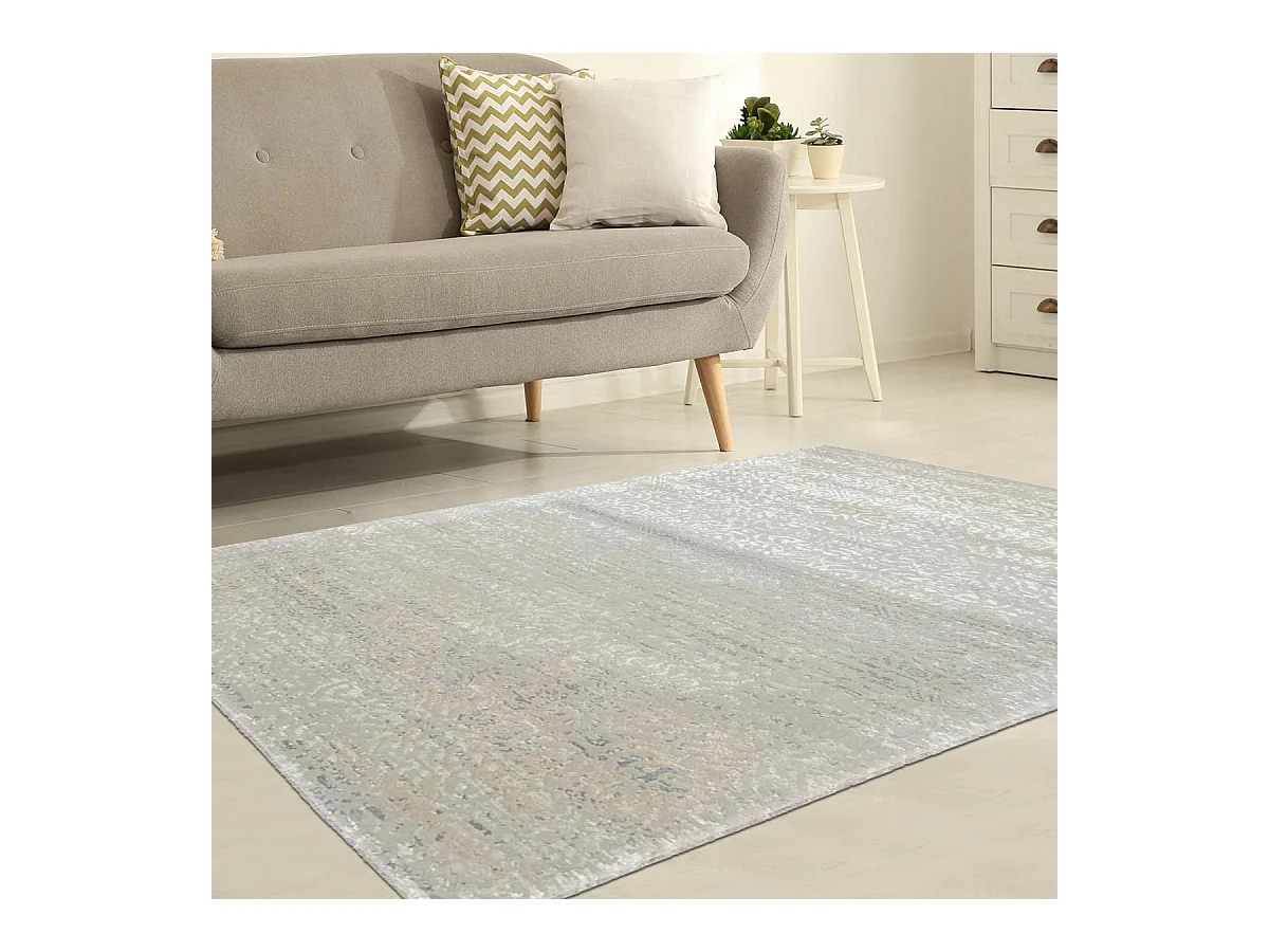 tapis chambre 105x165 fait main en laine gris et blanc rectangle motif uni BREZE