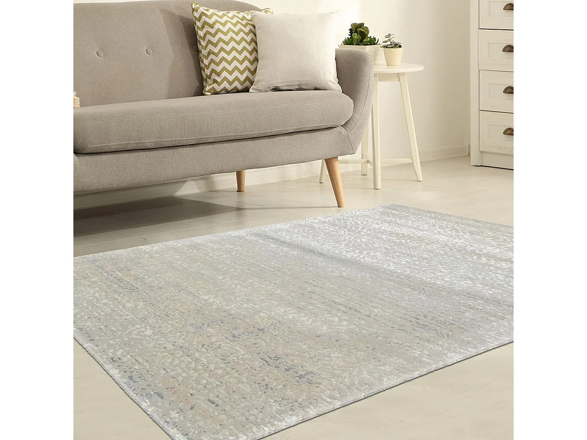 tapis chambre 105x165 fait main en laine gris et blanc rectangle motif uni BREZE